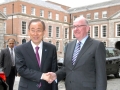 2. Minister for Foreign Affairs and Trade, Charlie Flanagan, TD, greets UN Secretary-General Ban Ki-moon upon his arrival at Dublin Castle