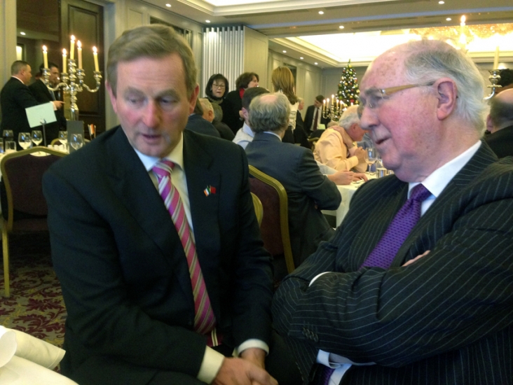The Taoiseach of Ireland, Enda Kenny, in conversation with Brendan Halligan, Chairman of the IIEA at the Ireland-China Business Association Annual Dinner, November 2014
