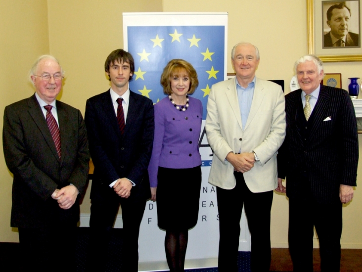 Chairman of the IIEA, Brendan Halligan, with Jill Donoghue, IIEA VP for Research and Global Affairs, Dr Eddie O’Connor of Mainstream Renewable Power and Liam Connellan, former head of the Confederation of Irish Industry.